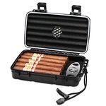 Flauno Travel Cigar Humidor Case - Portable Cigar Box with Humidifier Disc & Cigar Cutter | Waterproof | Airtight | Durable (Holds up to 10 Cigars)