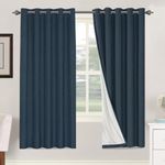 BellaHills 100% Blackout Curtains Linen Textured Blackout Curtains for Bedroom Full Light Blocking Thermal Insulated Curtain Panels Energy Saving with White Liner, 2 Panels, 66 x 72 Inch, Navy