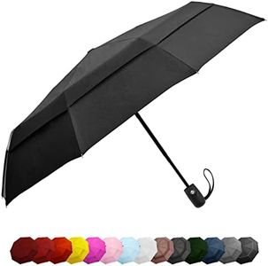 EEZ-Y Travel Umbrellas for Rain - Wind Resistant w/Open Close Button - Black