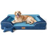 CWAWZ Extra Large Dog Bed, Orthopedic Dog Bed with Cooling Gel Memory Foam, Waterproof XL Pet Bed with Removable Washable Cover, 42" Pet Sofa Couch Dutch Velvet with Bone Toy, Navy Blue