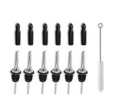 Rudra Exports Stainless Steel Wine Liquor Pourer Free Flow Bottle Pour Dispenser Tapered Spout Rubber Stopper Fits Alcohol Bottles up to 1 Ltrs Spirits Syrup & Olive Oil 6 Pcs Set with Free Caps