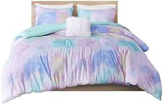 Intelligent Design Queen/Full Size Comforter Set, Watercolor Queen Bedding Sets, Tie Dye Comforter Set for Teen Girl & Boys, 4 Pieces Cassiopeia Comforter, Sham, Throw Pillow Full/Queen Pink/Blue