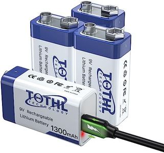 TQTHL Baterías recargables de 9 V, batería de 9 V, 9 V, 1300 mAh, multiusos de larga duración, con cable de carga USB 2 en 1 (4 piezas), actualización 2022