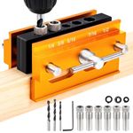 Samrira Self Centering Doweling Jig - Dowel Jig Kit for Woodworking Drill Guide for Straight Holes Width Adjustable with 6 Bushings + 3 Drill Bits (Gold)