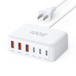 USB C Charger Block, 100W 6 Port PD USB C and QC USB A Wall Charger Adapter Plug Cube, Super Fast Type C Charging Station Hub for iPhone 16 15 14 13 12 Pro Max iPad Samsung Pixel 5ft Extension Cord