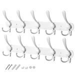 GlazieVault White Coat Hooks Wall Mounted - Stainless Steel Coat Rack (Pack 2) - Heavy Duty White Coat Hooks for Wall- Premium Design Rust Free White Wall Hooks Coat Hangers (White Tri)