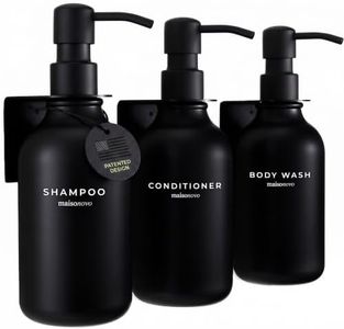 MaisoNovo Shampoo and Conditioner Dispenser - Shower Soap Dispenser Wall Mounted - 16.9 fl oz Set of 3 Black Plastic Bottles Black Pump - Shampoo Dispenser, Shower Dispenser 3 Chamber No Drill