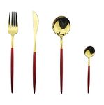 NAIDEV 4 PCs Golden Flatware, Silverware Set Cutlery Set Stainless Steel Tableware Kitchen Set Dinnerware Spoon Fork Knife Dinner Set Utensils Set (red, 4)