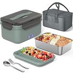 Carsolt Electric Lunch Box for Adults, 100W Heated Lunchbox with Insulated Lunch Bag, Spoon and Fork, Fast Heating, 1.8L Large Food Container, Leakproof, Ideal Gifts for Car Truck Drivers Green