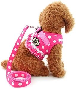 SELMAI Puppy Small Dog/Cat Dots Vest Harness Leash Set Mesh Padded No Pull Lead Pink M