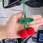 Cute Car Accessories Cherry Decor Car Hanging Accessories Fruit Style Car Decor Handmade Car Mirror Accessories Crochet Works Car Pendant, Mirror Hanging Accessories for Your Car