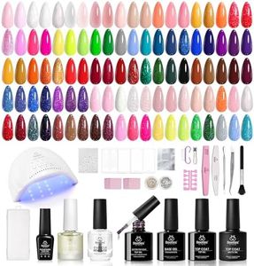 Beetles 85 Pcs Gel Nail Polish Kit with U V Light, 55 Colors Jelly Pink Gel Nail Kit with Base Top Coat Tools for All Seasons, Red Green Jelly Pearl Gel Style Manifesto DIY Nail Art Gifts for Women