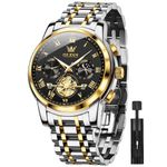 OLEVS Men Watch Chronograph Stainless Steel Quartz Business Dress Luminous Waterproof Multi-Function Men Wrist Watch (White Strap&Black Face)