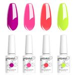 Vishine Neon Gel Nail Polish Set, Nails Gel Neon Fushia,Hot Pink,Orange,Yellow Gel Polish 4 Colors Soak Off LED Gel Nail Kit Halloween Nails Nail Art Manicure Gifts for Women C029