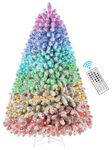 SHareconn 6ft Prelit Snow Flocked Artificial Holiday Christmas Tree with Remote (Upgraded), 330 Pre-Lit Multi-Color RGB Lights, Full Snow Branch Tips for Home, Office, Party Decoration, 6 FT, White