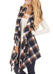 Inorin Womens Sleeveless Plaid Asymmetrical Hem Tassel Drape Open Front Cardigan Vest, Navy, Large