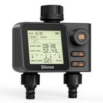 Diivoo Water Timer for Irrigation with Rain Sensor, Digital Sprinkler Timer 2 Outlets, Automatic Garden Watering Systems Controller With 6 Programs,Rain Delay for Outdoor Hose Tap Lawn Faucet