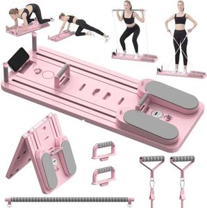 SOFTHOM Pilates Board für Zuhause, Pilates Reformer Faltbares, 2026 Upgraded Multifunktionales Pilates Set mit Widerstandsbändern/PilatesBar, Automatischem Rückprall,Bauchtrainer/Armtrainer, Rosa