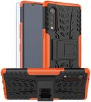 LG Velvet Case,with HD Screen Protector,SKTGSLAMY [Shockproof] Tough Rugged Dual Layer Protective Case Hybrid Kickstand Cover for LG Velvet 5G (Orange)