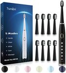 7AM2M Sonic Electric Toothbrush for Adults and Kids- High Power Rechargeable Toothbrushes with 8 Brush Heads, 5 Adjustable Modes, Built-in 2-Minute Smart Timer, 4 Hours Fast Charge for 75 Days(Black)