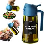 CXINYI - 16oz/470ml Olive Oil Dispenser for Kitchen with Stickers - 2 in 1 Olive Oil Sprayer for Cooking, Air Fryer, and Salad, Blue (Light-Proof Kitchen Gadget)