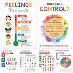 6 Pcs Mental Health posters (11"x17") Therapy Office Decor, Feeling Wheel Poster, What Can I Control, Emotions Chart Kids Inspirational Wall Art, Growth Mindset For Classroom School Counselor Psychologist Decor