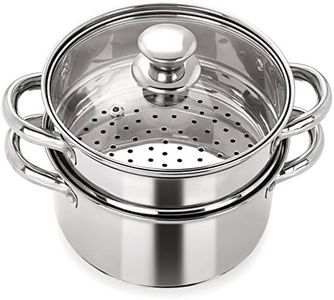 Pristine Stainless Steel Tri Ply Induction Base 2 Tier Multi Purpose Steamer/Modak Maker with Glass Lid, 18cm, Silver