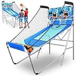 Heavy Duty Dual Hoop Basketball Shootout Indoor Home Arcade Room Game with Double Basket Ball Shot Scoreboard and Play Timer Fold-up for Kids and Adults Player with Pre-Assembled Frame