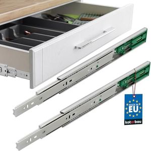 KOTARBAU® Drawer Runners, Full Extension, 350 mm, Self-Closing, Steel, Silver, Side Mounted, Soft Close Pull-Outs, Telescopic Rails
