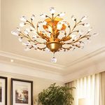 Ganeed Crystal Chandeliers,K9 Crystal LED Ceiling Light,Vintage Light Fixtures Pendant Lighting for Living Room Bedroom Restaurant Porch Chandelier(4-Light,Golden)