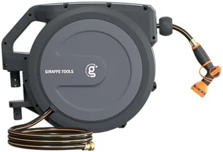 Giraffe Tools PRO Hose Reel 1/2" x 78 ft with Metal Bracket, Heavy Duty, Any Length Lock Garden Hose Reel for Patio, 78 ft, Dark Grey