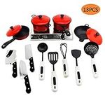 Bebester Child Cooking Toy, 13Pcs Kitchen Play Sets Kitchen Cooking Role Play Toys Cooking Food Utensils Pans Pots Dishes Cookware Supplies Pretend Play Cooking Tools Plastic