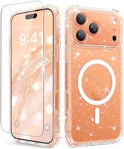 BERFY for iPhone 17 Pro Case for Women, Compatible with MagSafe, Clear Glitter Shockproof Protective Case, Anti-Yellowing, with Screen Protector & 3 Diamond Camera Lens Covers 6.3", Sparkle Clear