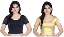 Fressia Fabrics Women's Stretchable Readymade Saree Blouse Crop Top Choli Pack of 2