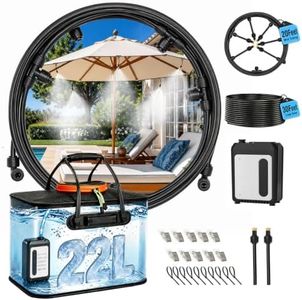 Bluepro Portable Misting Systems, 50FT/15M Cooling Misters for Outside with 5200mAh Water Pump, 5.8gal Bucket, 8 Adjustable Brass Nozzles,10Pcs Clips & Ties for Patio Umbrella,Camping,Canopy,Golf Cart