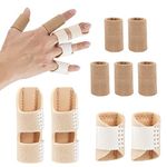 4pcs Trigger Finger Splints and 5pcs Finger Sleeves, 2 Sizes Pain Relief Finger Stabilizer Brace Finger Straightener Immobilization Splint for Broken Sprained Swollen Fingers (Skin Color)