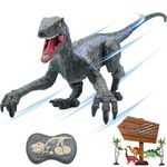 BUBUQE Remote Control Dinosaur Toys for Boys Kids Girls 3 4 5 6 7 8 Electronic RC Robot Toy Walking Roaring Velociraptor Realistic 18.1" Jurassic Dino Raptor Blue Birthday Gift