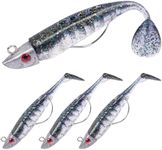 HOTUT 3D Eyes Soft Lures - 3 Pcs Pre-Rigged T Tail Artificial Baits for Sea Fishing Bass Pike Trout Perch