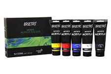 BRUSTRO Artists Acrylic 120ml, Set of 5 Primary Shades (Titanium White, Cad Yellow, Ultramarine, Cadmium Red & Ivory Black)