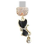 ELISE & FONDA TP205 Type-C USB Charging Port Crystal Anti Dust Plug Little Cat Kitten Pendant Cell Phone Charm for Samsung Galaxy/Huawei/OnePlus/Xiaomi/oppo Android Phones (Black), approx.2.3 cm (L) x 0.2 cm (D) x 1.3 cm (H), Zinc, Rhinestone