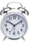 AERYS Retro Twin Bell Table Clock, Metal Frame Alarm Clock with Night Backlight, Silent Movement, High Volume for Heavy Sleeper Alarm for Home, Office, Bedroom, Living Room (Silver Clock)