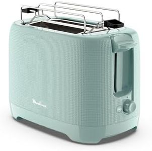 Moulinex Grille-pain 2 fentes - Bouton arrêt, 7 niveaux de dorage, Réchauffage, Fentes extra-larges, Poignée de surélévation, Tiroir ramasse-miettes amovible, Eucalyptus, Morning, LT2M1310