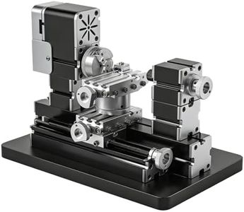 ZHRUI Mini Metal Lathe 60W 12,000 RPM, 4-Axis All-Machine Tool for Soft Metal Wood Acrylic Plastic, Precision Micro Lathe with Safety Guard Quick Indexer 0.02mm Scale (Gold Silver Aluminum Copper)