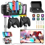 RGB Switch TV Docking Station&Wall Mount for Nintendo Switch/OLED & for Joycon, Controller Charging Dock Base with 15 Light Mode & 4 USB Port,Switch Organizer for 10 Card Slots,2 Hooks,4 Wrist Strap