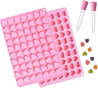 Heart Silicone Gummy Molds 2 Pack with 2 Droppers, Mini Heart Chocolate Mold, Non-Stick Food Grade Ice Cube Tray for Hard Candy, Homemade treats, Soap, Jelly (Pink)