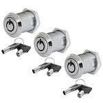 3 Pack Tubular Push Locks Keyed Alike 3/4 Inch Cylinder Push Lock Drawer Locks Zinc Alloy Push Plunger Lock with Chrome Finish