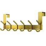 Homephix Over Door Hooks, Heavy Duty Stainless Steel Over Door Hanger, Rust Resistant Over Door Coat Hooks for Coats, Jackets, Purses, Bags, Robes, Clothes, Towels, Polished-6 Hooks (Gold)