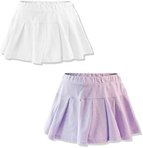 Rolanko Skorts for Girls Skirts 2 Pack Cotton Kids Shorts Casual Play School Tennis (White Purple, 6-7)
