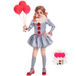 Clown Costume for Girls Halloween Scary Costume kids,Balloons Makeup Kit Included