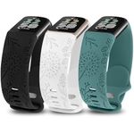 TOYOUTHS 3 Packs Floral Engraved Compatible with Fitbit Charge 5/Charge 6 Strap for Women, Soft Waterproof Silicone Sport Band with Cute Dandelion Flower Pattern, Black/White/Green